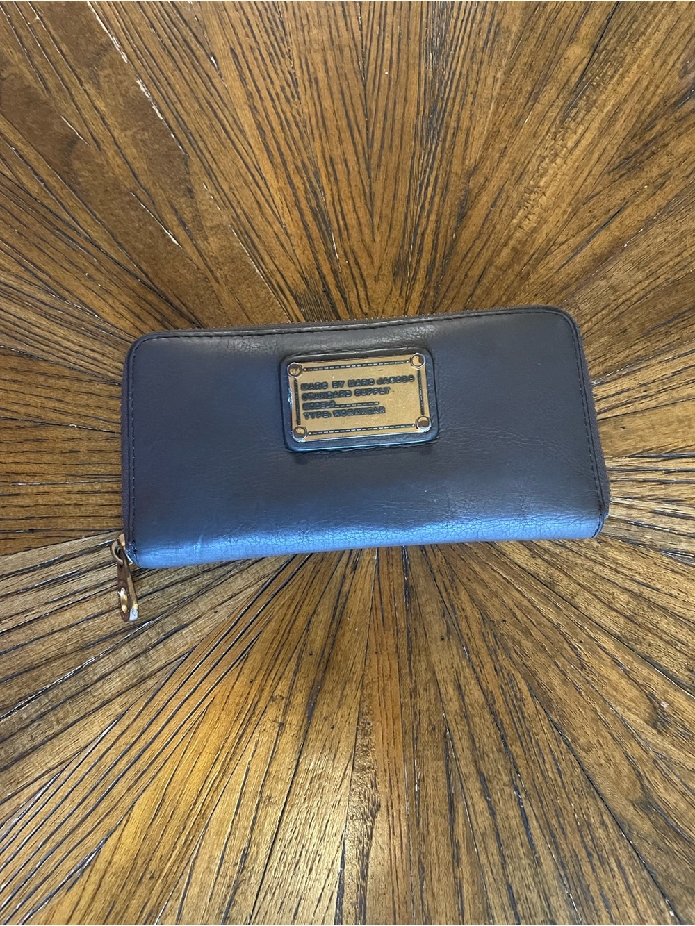 Marc by Marc Jacobs Grey Leather Zip Wallet with Gold Plaque
